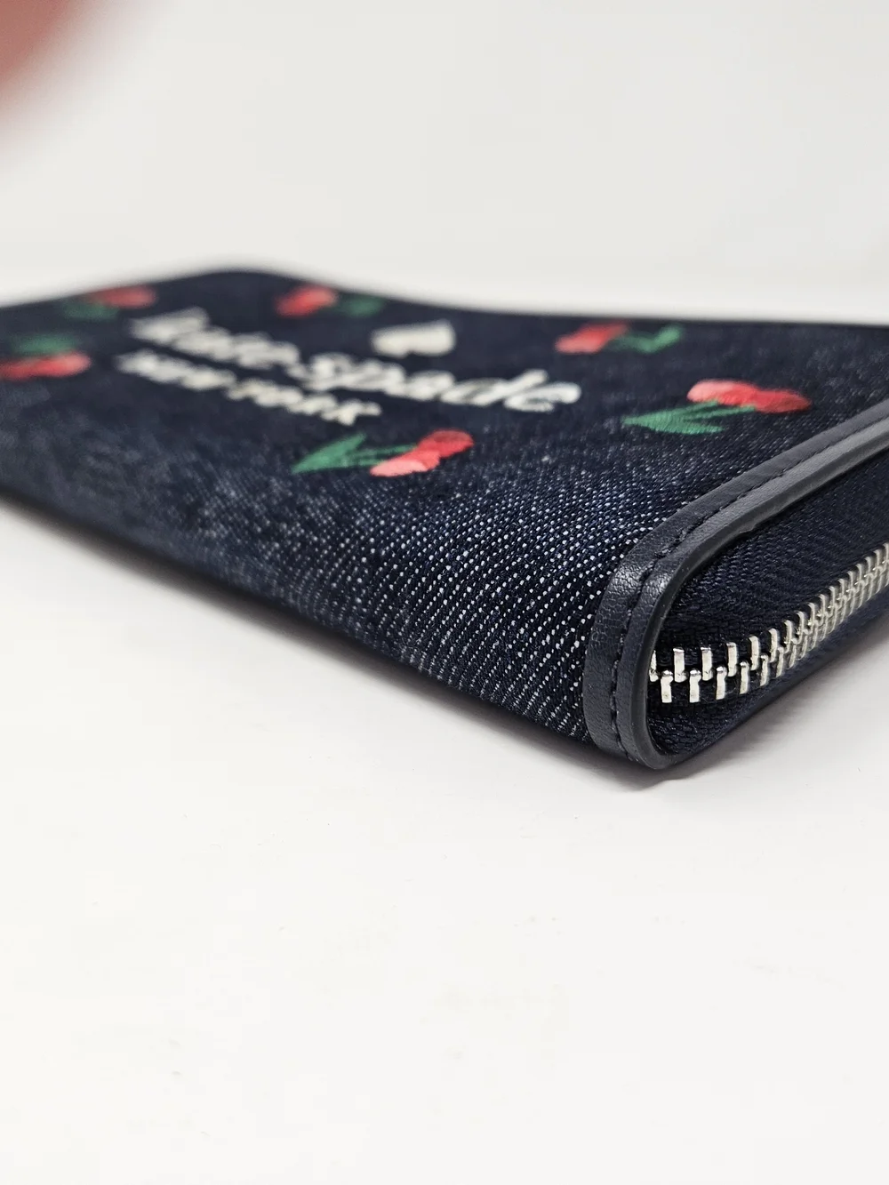 Kate Spade Denim Cherry Zip Wallet - Navy